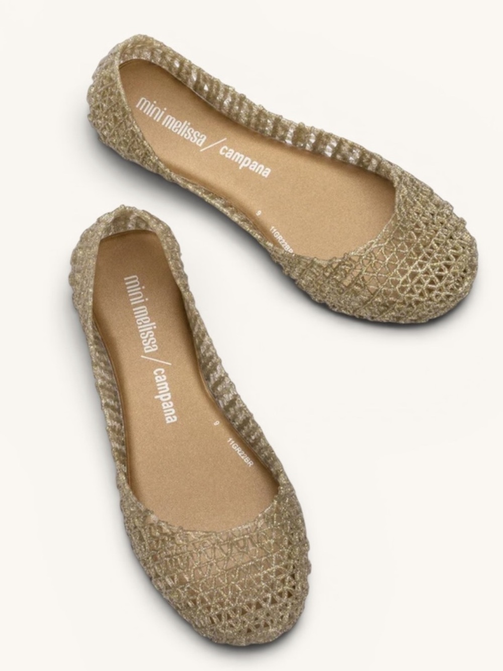 EUC Mini Melissa Girl's Jelly Flats Campana in Gold/Glitter Sz. 2